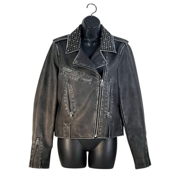 Silence + Noise Studded Faux Leather Biker jacket black sz M - Picture 2 of 9